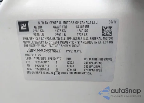 2014 Chevrolet Equinox Ls из США, поврежденный, VIN 2GNFLEEK4E6378322